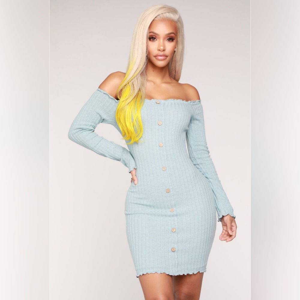 Jacklyn Off Shoulder Mini Dress - Light Blue